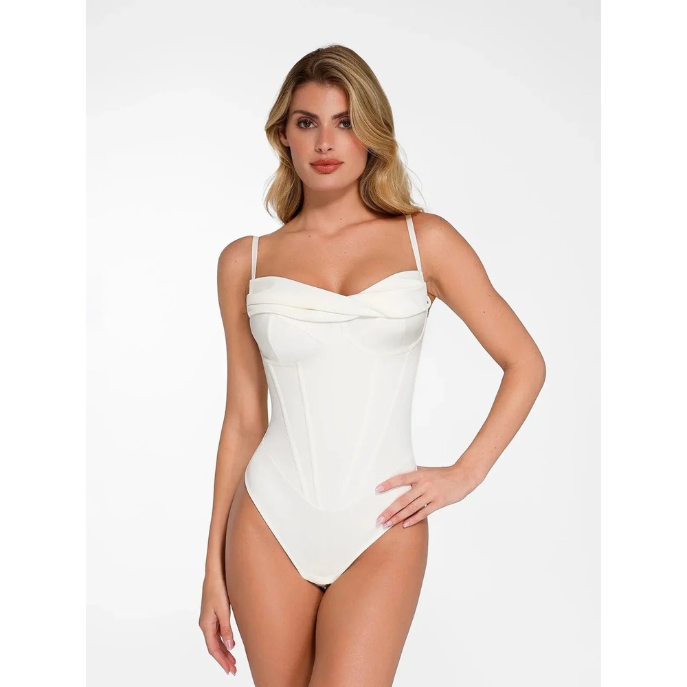 Popilush Corset Hourglass Bodysuit Underwire Shapewear Ivory Cream Medium